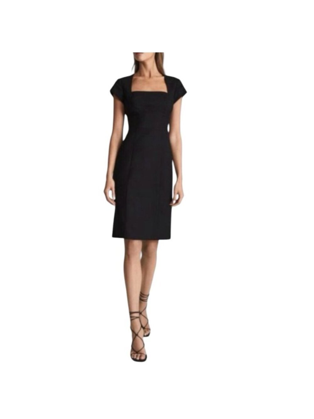 Reiss Haisley Tailored Dress Size 14 Navy Career Sheath Square Neck MSRP $290